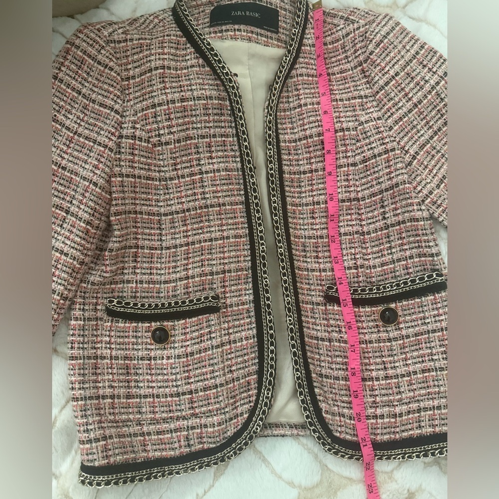 ZARA Tweed Gold Embellished Blazer Jacket - Picture 9 of 11